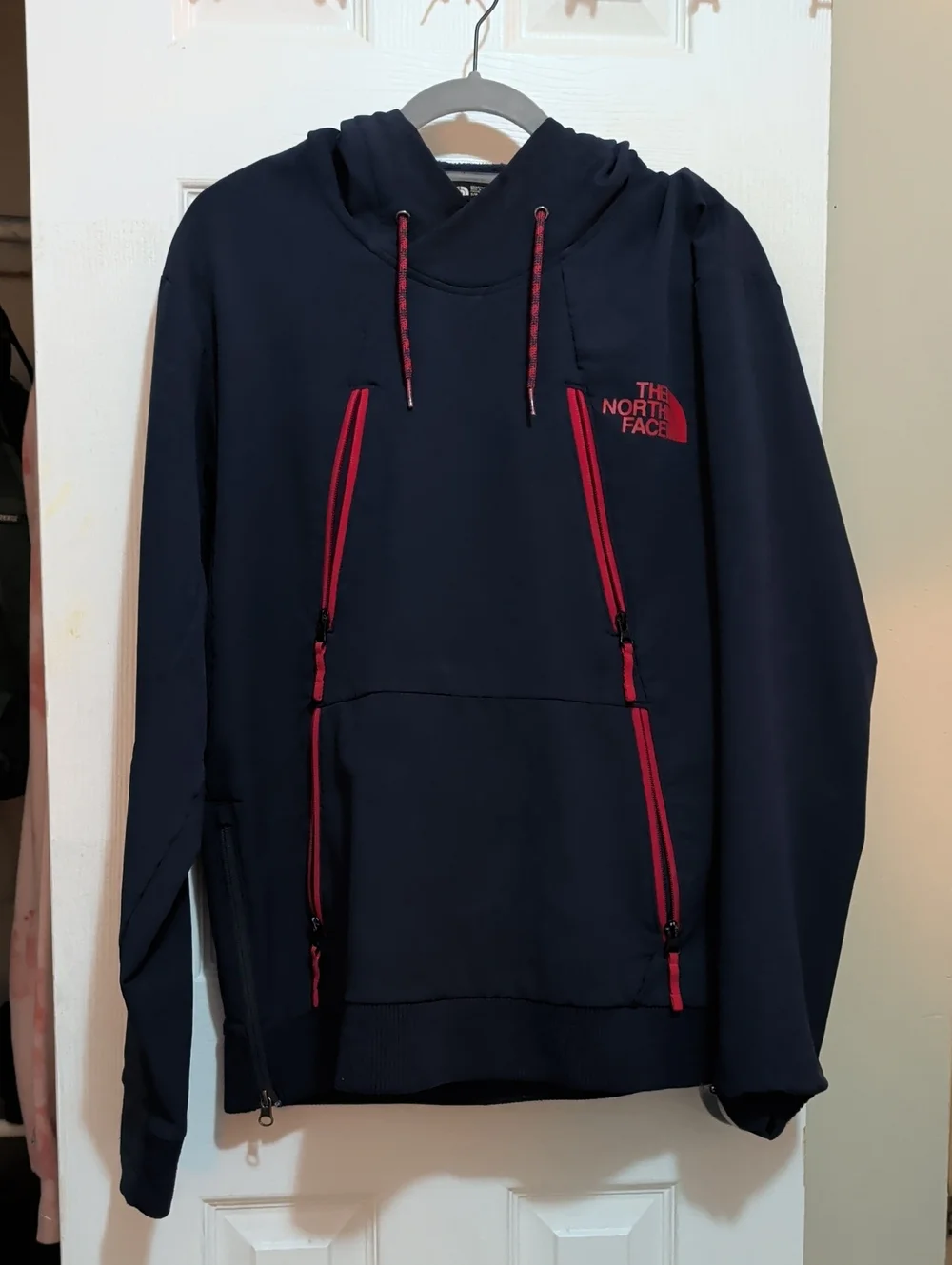 The North Face Navy Pullover Hoodie with Red Accents